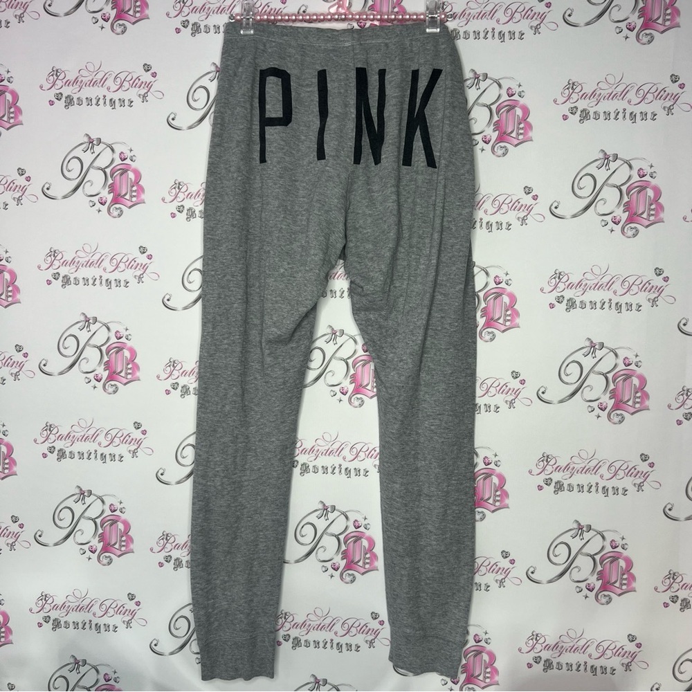 Victoria secret pink thermal waffle jogger sweat pants grey black pink logo bum